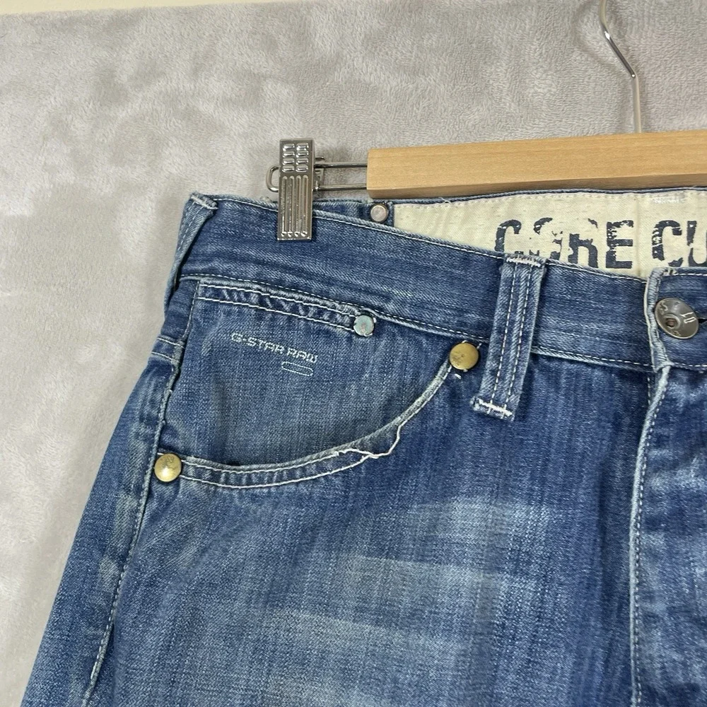 G-Star Raw Blue Jeans Core Custom Mens 32x30 Y2K VTG Distressed Stash Pocket
